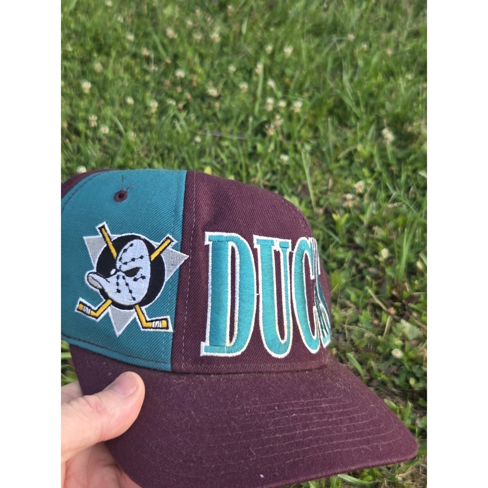 Vintage Anaheim Mighty Ducks Snapback Hat Cap Blockhead Logo Retro Starter